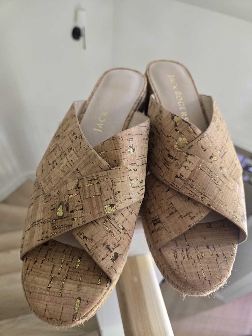 Jack Rogers Cork Crossband Mule Slides | Gold Accent Sandals | Size 9